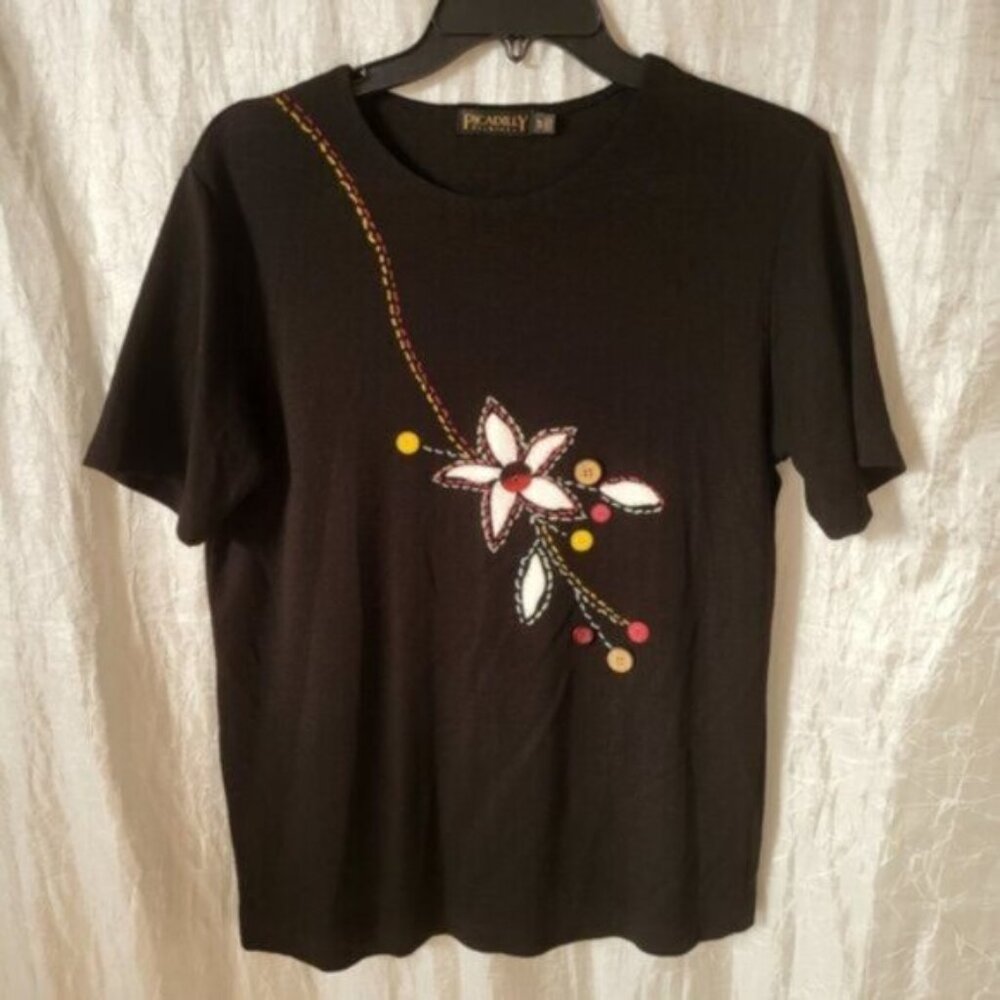 Picadilly Floral  Print Button T Shirt Sz Small